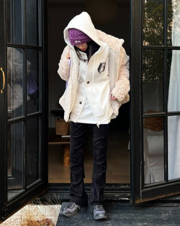 LOG BUTTON BRUSHED HOOD ZIP-UP